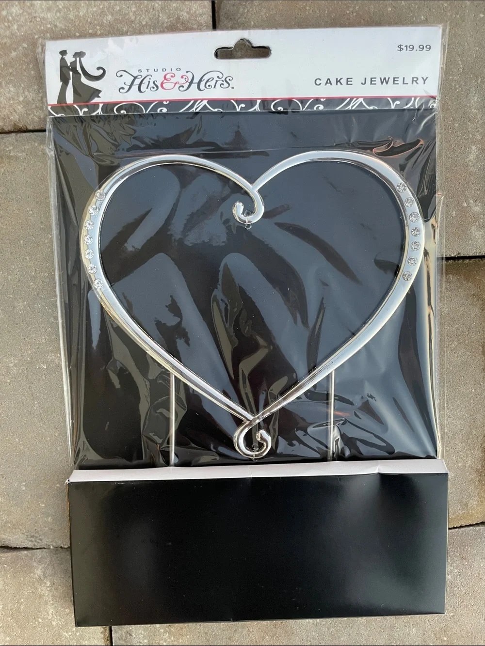 His & Hers Silver Heart Cake Topper-9” Tall by 6.25” Wide
